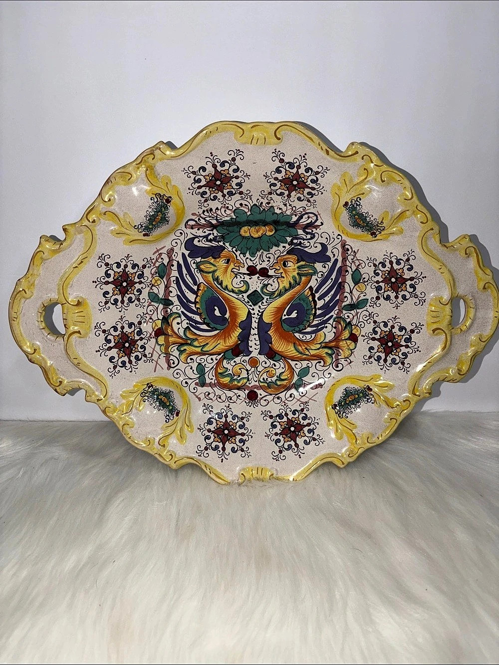 Dip.A Mano Deruta Hand-Painted Ceramic Peacock Serving Platter